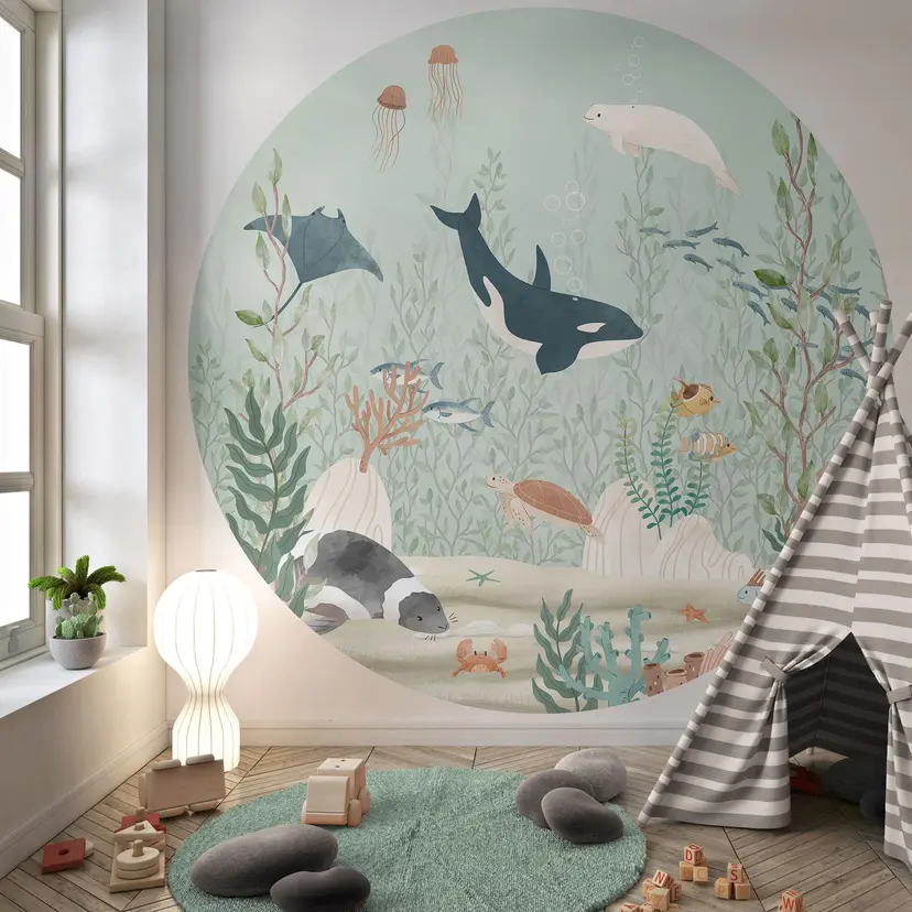 Papel pintado infantil Animales marinos en las profundidades del océano - Oliver Robins - Redondo -