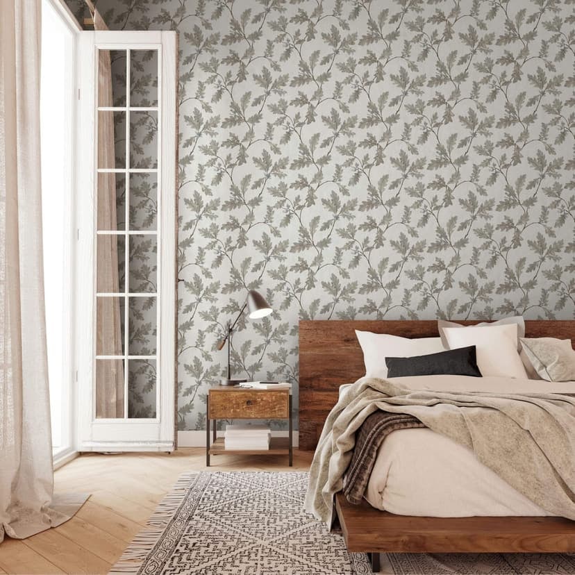 Papel pintado de tejido-no tejido con motivo de hojas con floral gris castaño