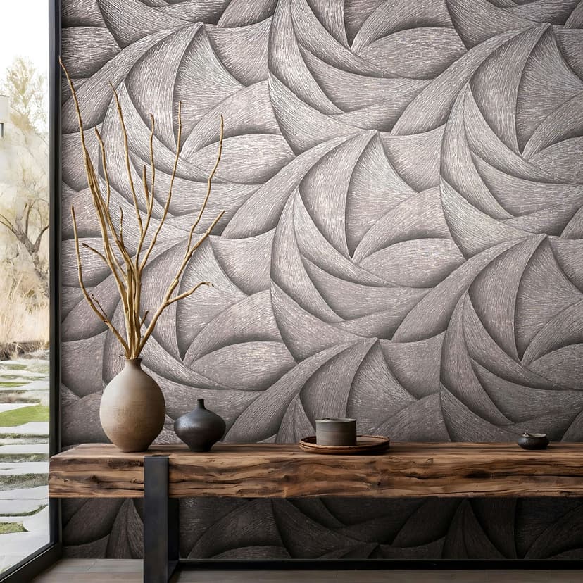 Papel pintado no tejido en negro, bronce ondas de aspecto 3D gráfico moderno
