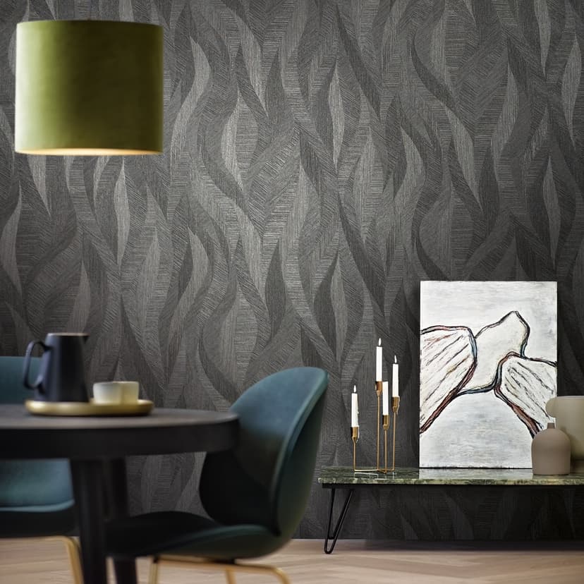 Papel pintado no tejido de aspecto ondulado artístico y ondulado antracita