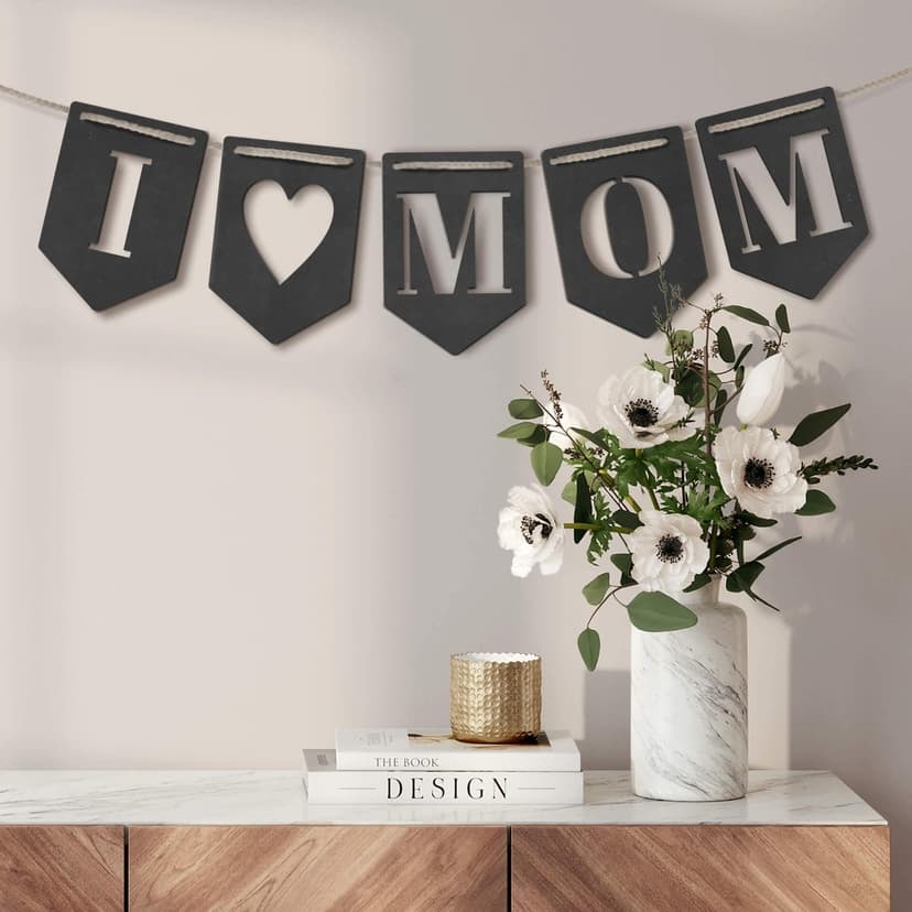 MDF - Decoración en madera - Cadena de banderines I Love Mum (set de 5) incl. cuerda de algodón