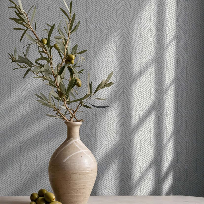 Papel pintado no tejido en espiga, aspecto 3D gráfico moderno en gris