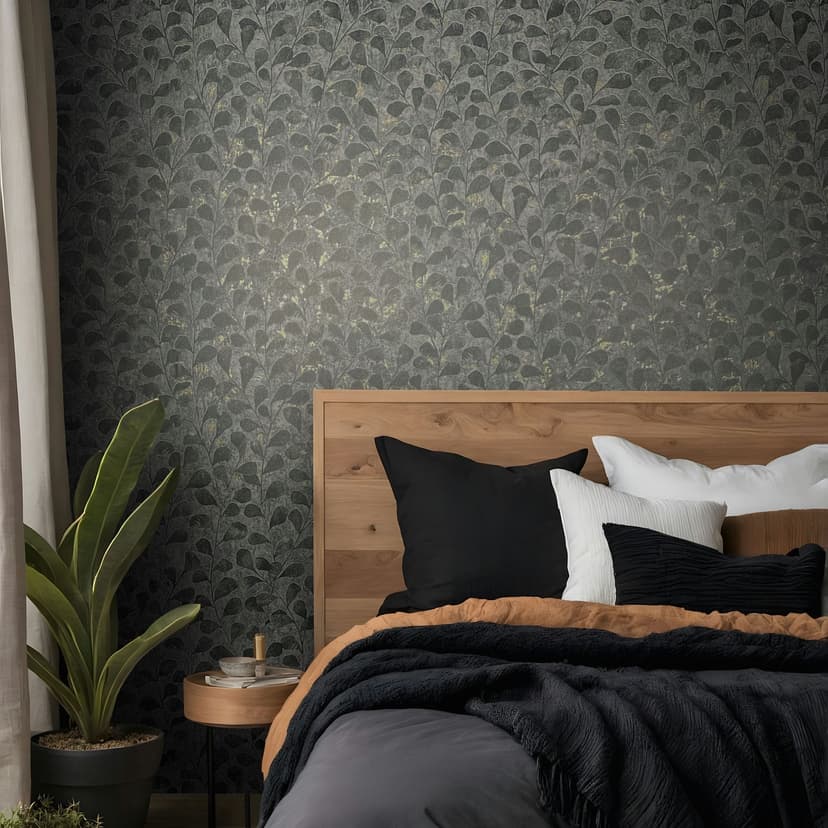 Papel pintado no tejido hojas, hormigón naturaleza floral en gris