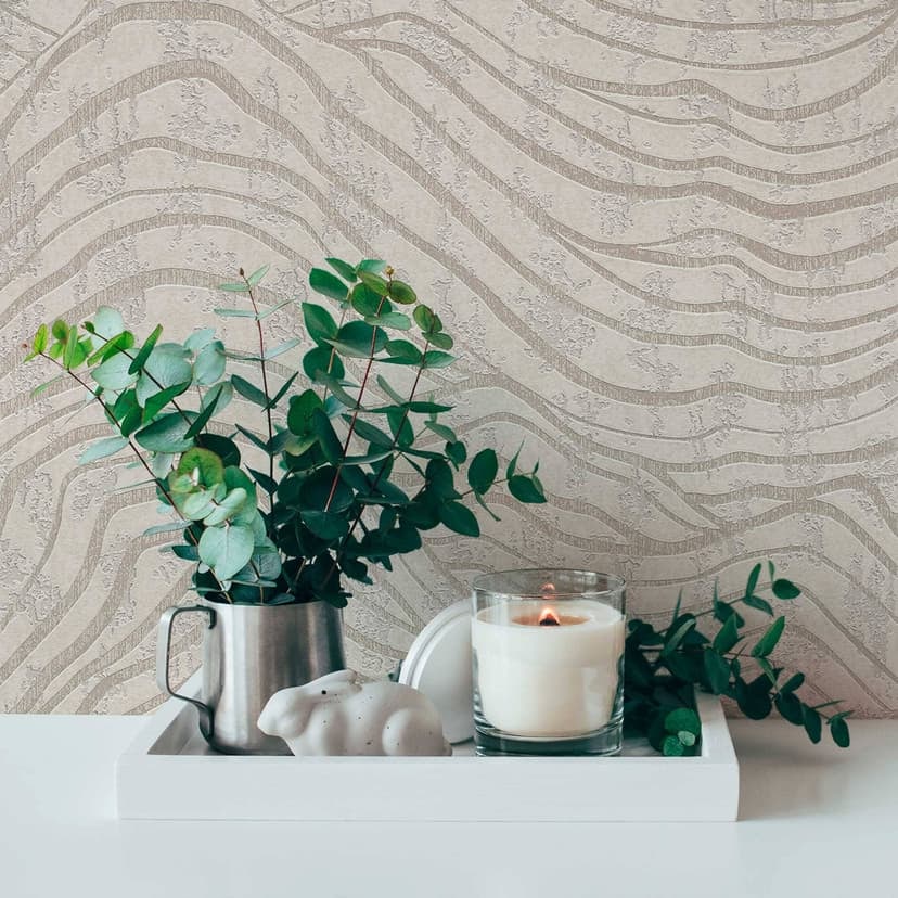 Papel pintado 3D abstracto con ondas blanco plata - papel pintado no tejido efecto metalizado - papel pintado motivo