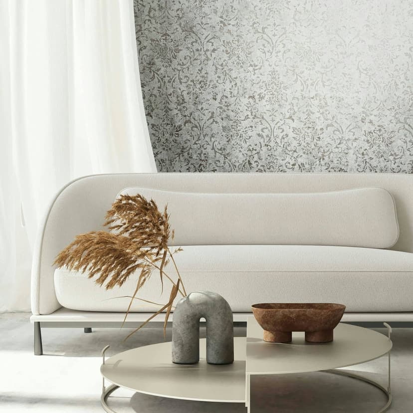 Papel pintado no tejido con ornamento gris efecto hormigón