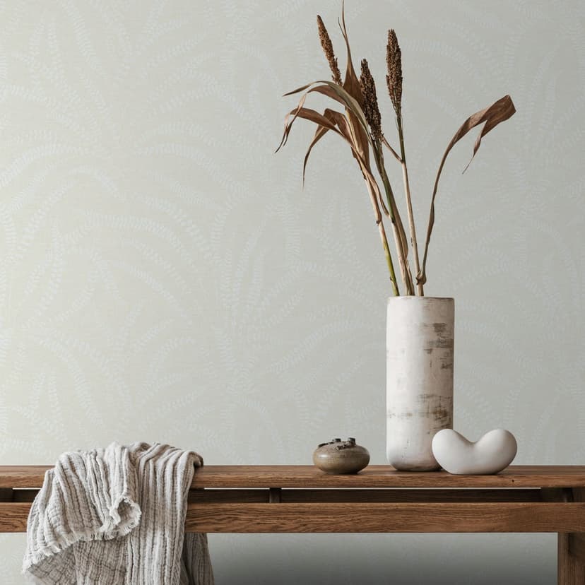 Papel pintado no tejido hojas, zarcillos naturaleza floral en blanco beige
