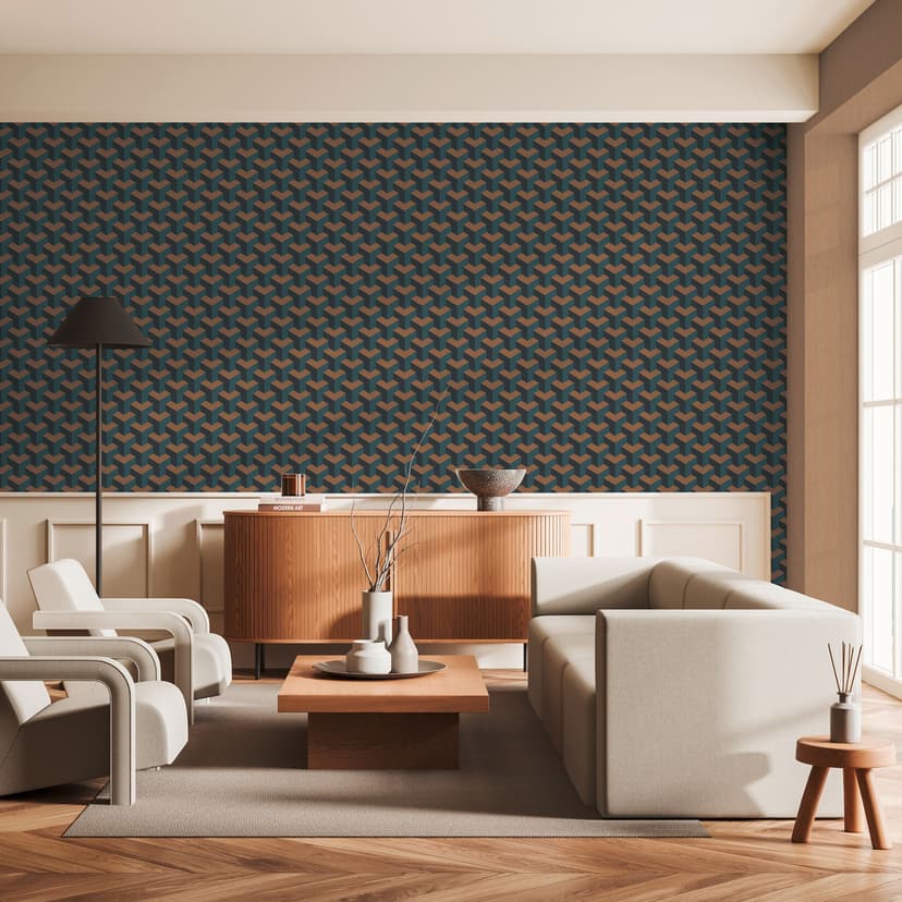 papel pintado 3D cubo azul marrón negro - Papel pintado no tejido geométrico moderno