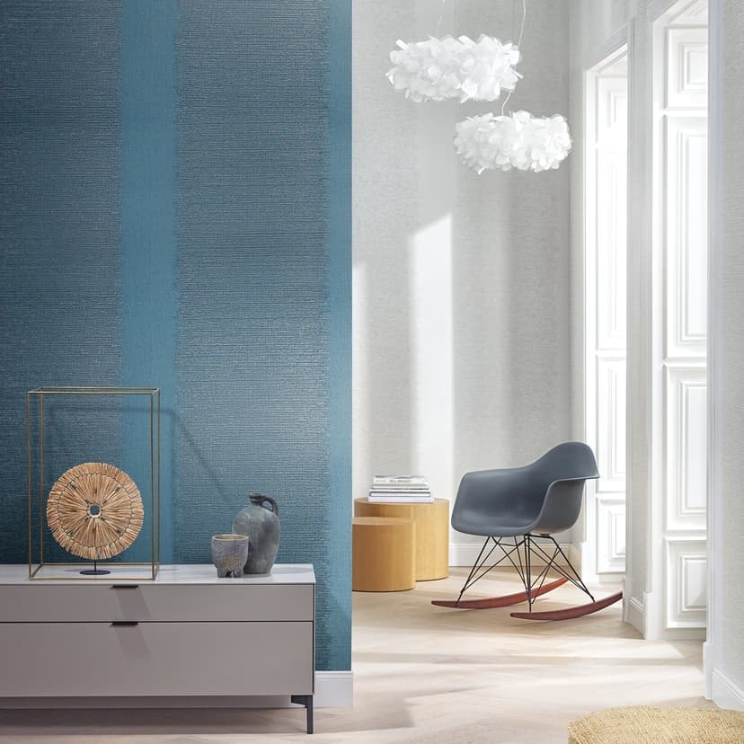 Papel pintado no tejido con rayas y líneas finas textura azul, turquesa