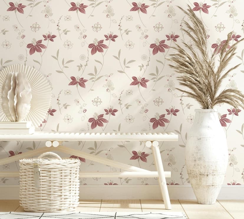 Papel pintado romántico floral en blanco