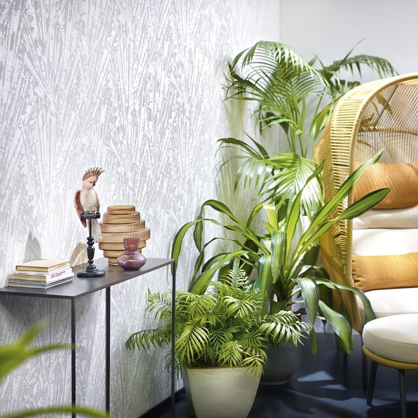 Papel pintado no tejido con brillo y aspecto de abanico textura gris, beige