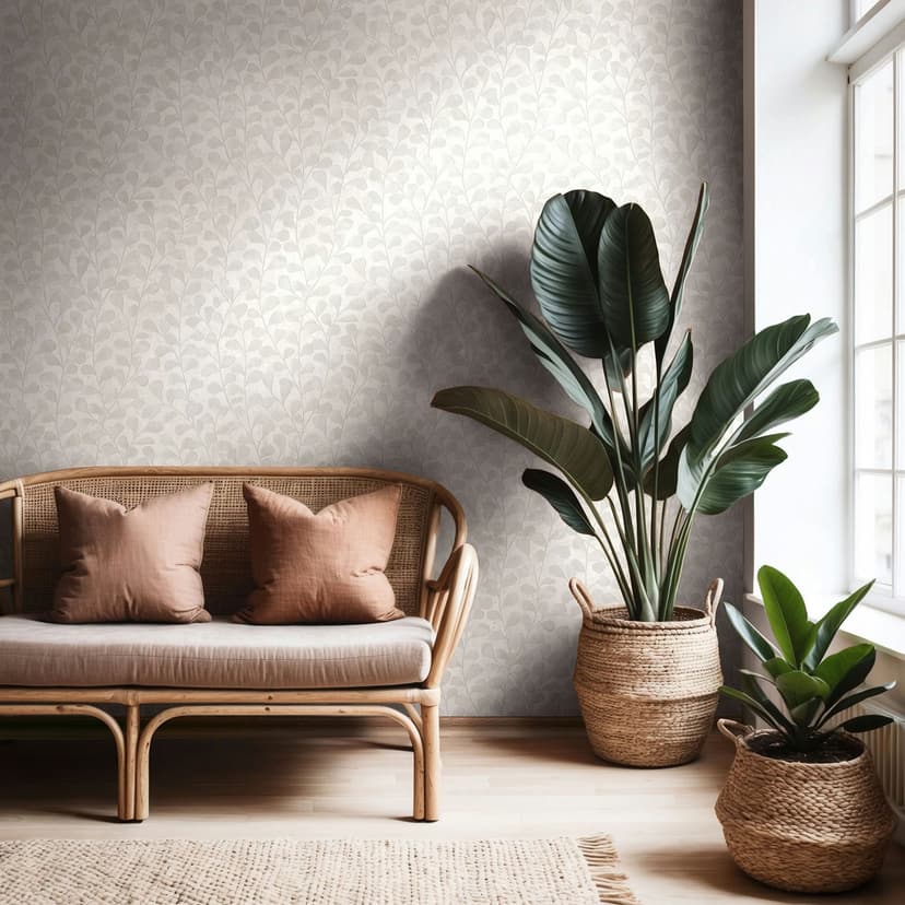 Papel pintado no tejido hojas, hormigón naturaleza floral en blanco
