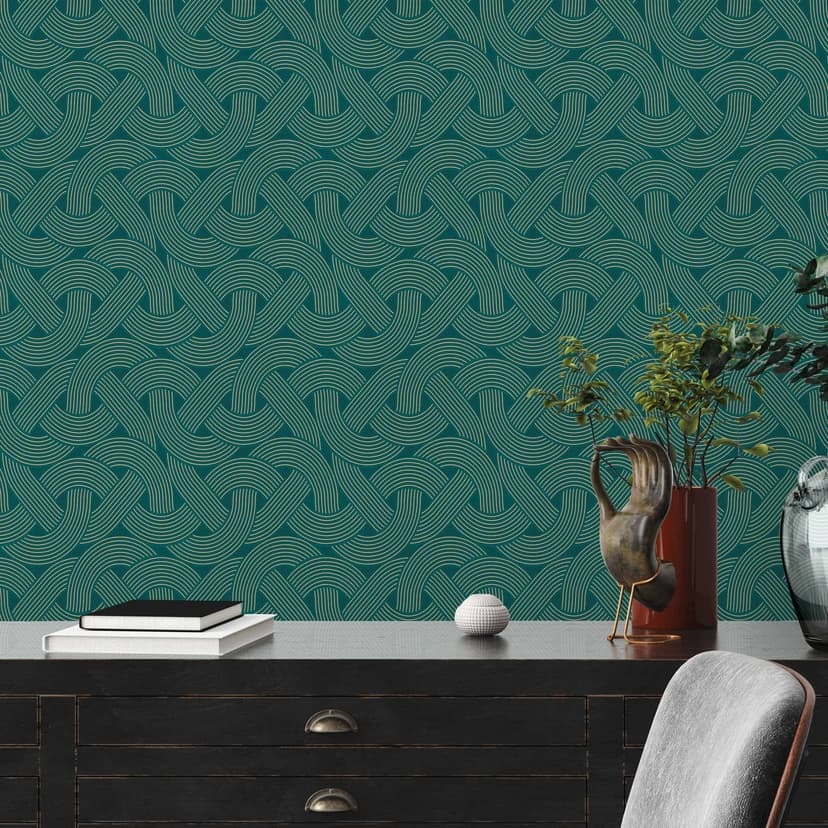 Papel pintado no tejido de estilo art déco azul dorado - papel pintado gráfico con motivo de líneas
