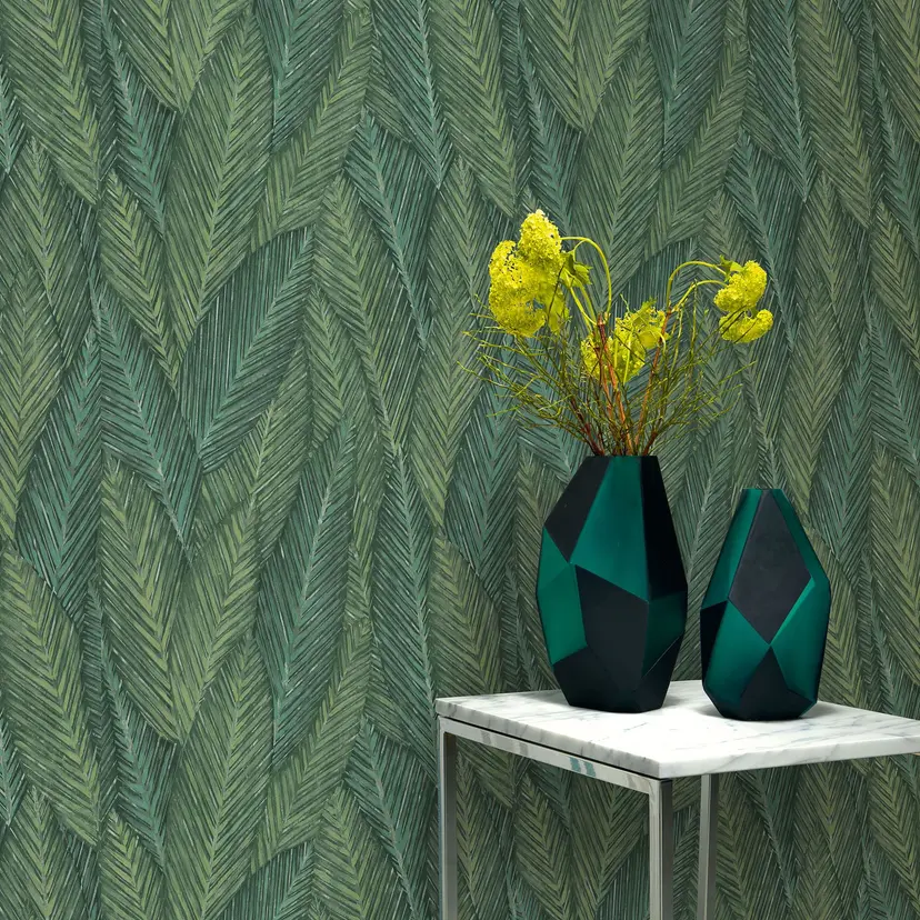 Papel pintado Erismann Martinique hoja verde, papel pintado motivo, papel pintado tejido-no tejido