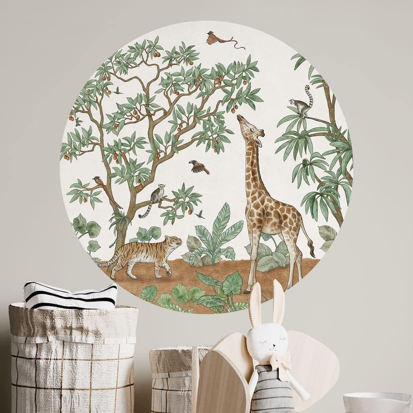 Vinilo decorativo habitación infantil - Objeto oculto animales de la selva - Kikki Belle - Redondo