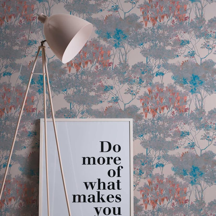 Papel pintado tejido-no tejido floral con árboles beige gris - papel pintado con aspecto de acuarela rojo azul
