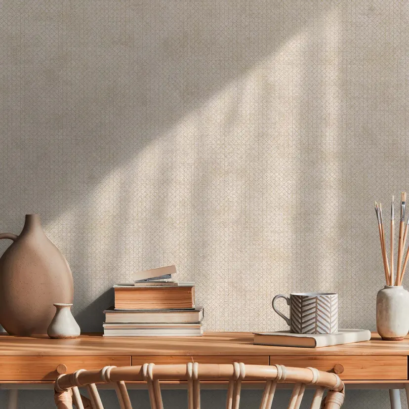 Papel pintado no tejido con motivo de oro beige para dormitorio, salón