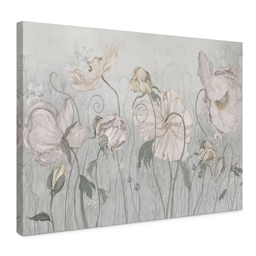 Lienzo flores estilo vintage en gris - Ms Tiff