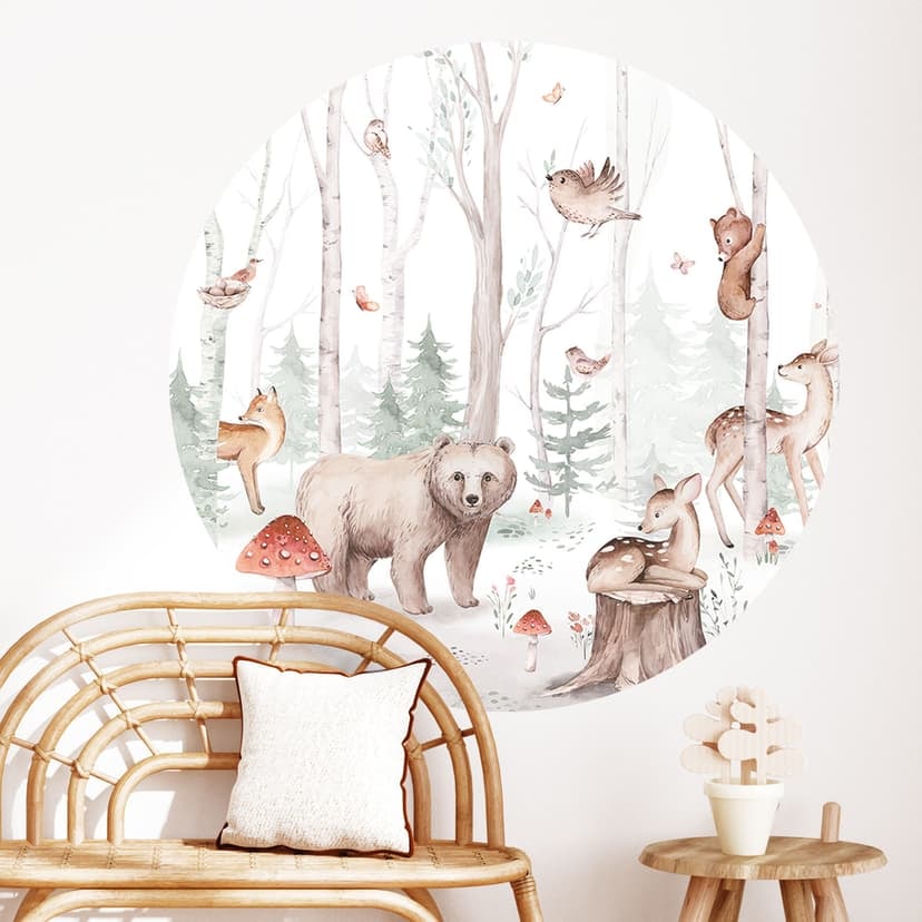 Vinilo decorativo de animales del bosque en otoño - Kvilis - Redondo