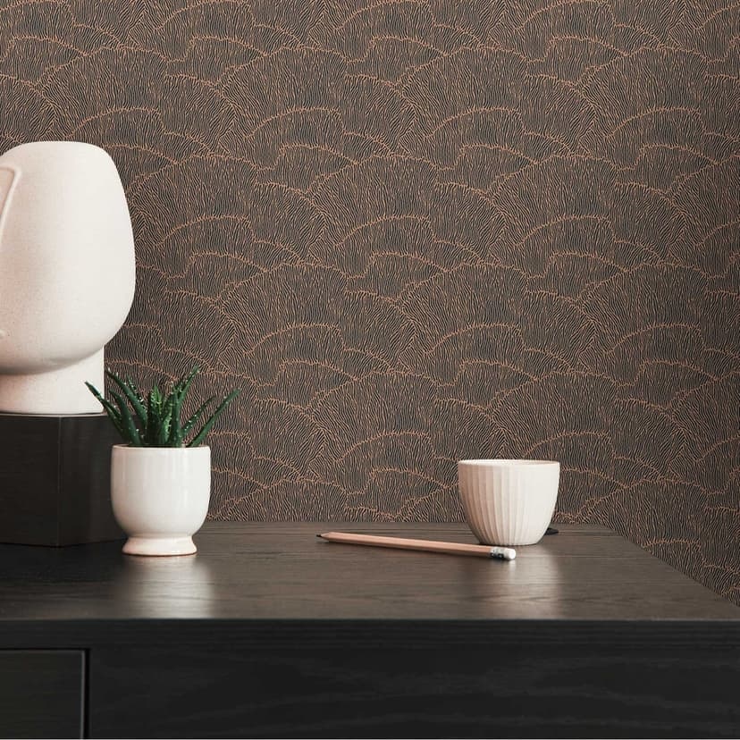 Papel pintado con motivo gráfico ondulado negro oro - papel pintado no tejido efecto metalizado