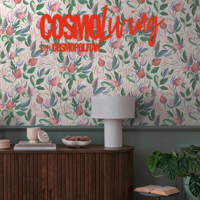 COSMOPOLITAN Papel pintado diseño floral blanco verde rosa botánico Papel no tejido flores