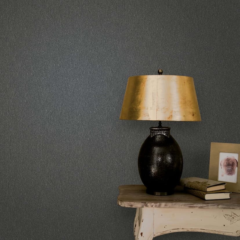 Papel pintado no tejido liso, textil liso clásico en negro