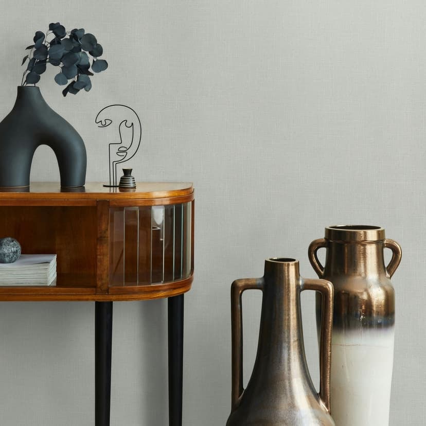 Papel pintado no tejido textil, liso texturado moderno mate en gris beige