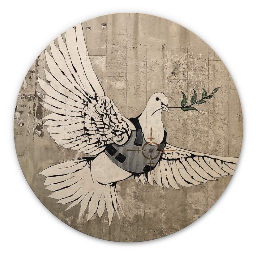 Cuadro de madera Banksy - La paloma de la paz - Redondo