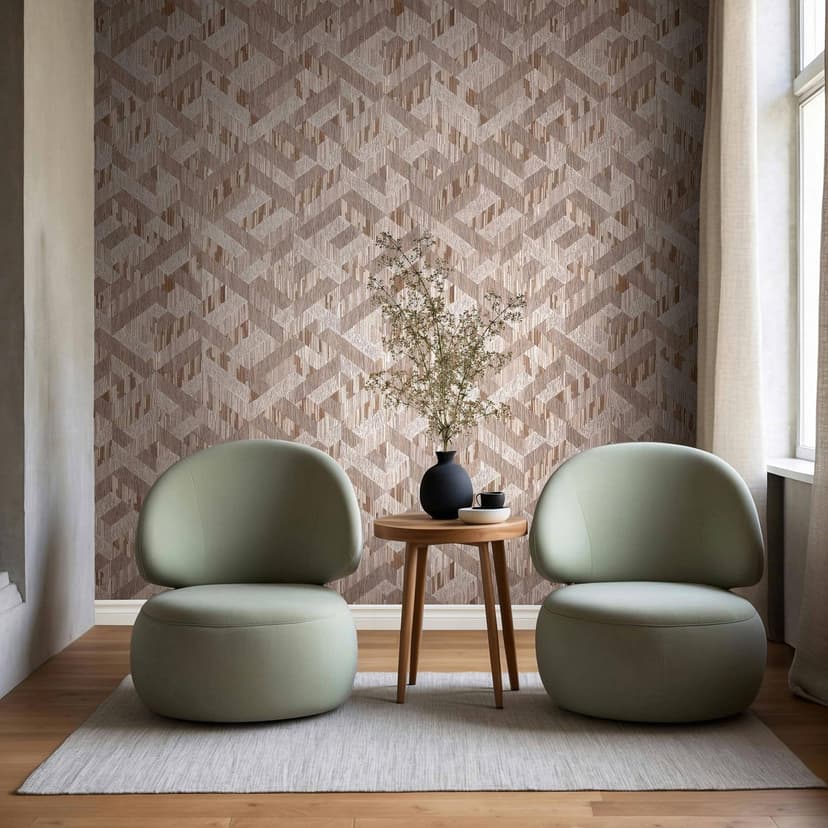Papel pintado no tejido 3D efecto madera casa de campo mate en gris marrón