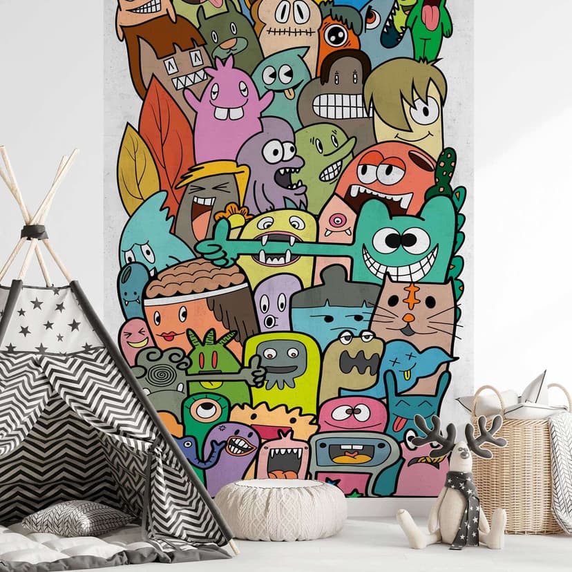 Papel pintado cómic con personajes de colores - papel pintado no tejido diseño cartoon - papel pintado mural colorido