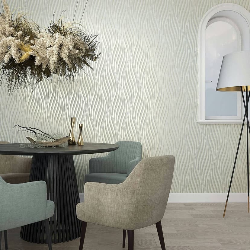 Papel pintado no tejido con rayas curvas brillantes Muestra gris