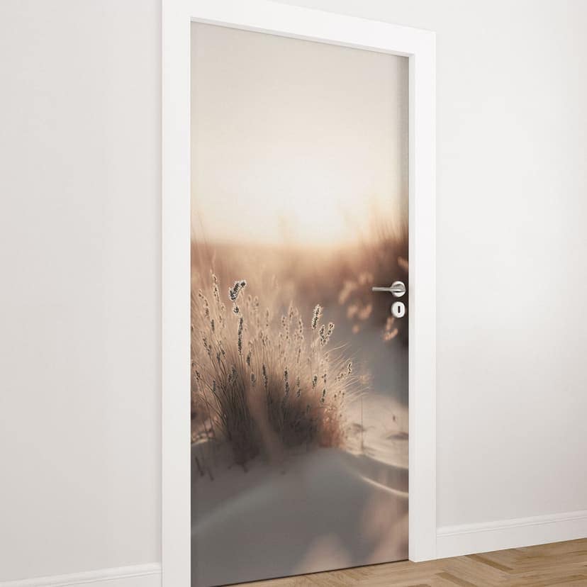 Lámina para puerta puesta de sol sobre las dunas - Treechild - Decoración autoadhesiva para puerta
