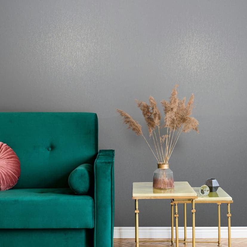 Papel pintado no tejido liso, textil liso clásico en gris
