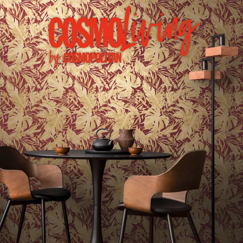 COSMOPOLITAN Papel pintado no tejido Jungla burdeos rojo oro beige - papel pintado de muestra - diseño moderno