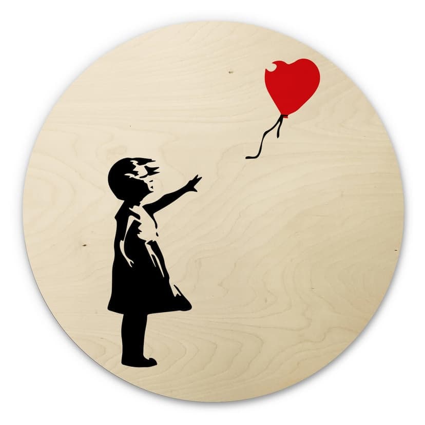 Cuadro de madera Banksy - Niña con el globo rojo - Redondo