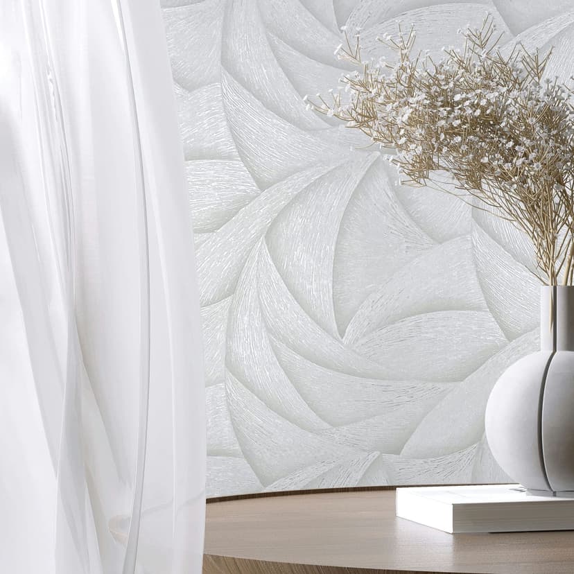 Papel pintado no tejido en blanco 3D look ondas gráfico moderno