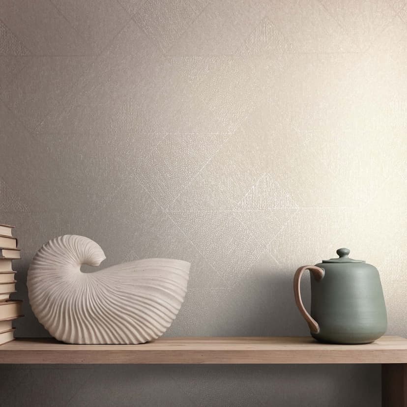 Papel pintado no tejido triángulos, geométrico gráfico en beige
