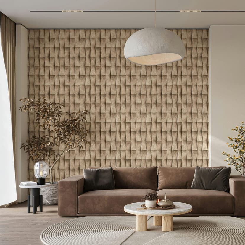 Papel pintado no tejido en yeso beige ilusión aspecto 3D rayas aspecto industrial moderno