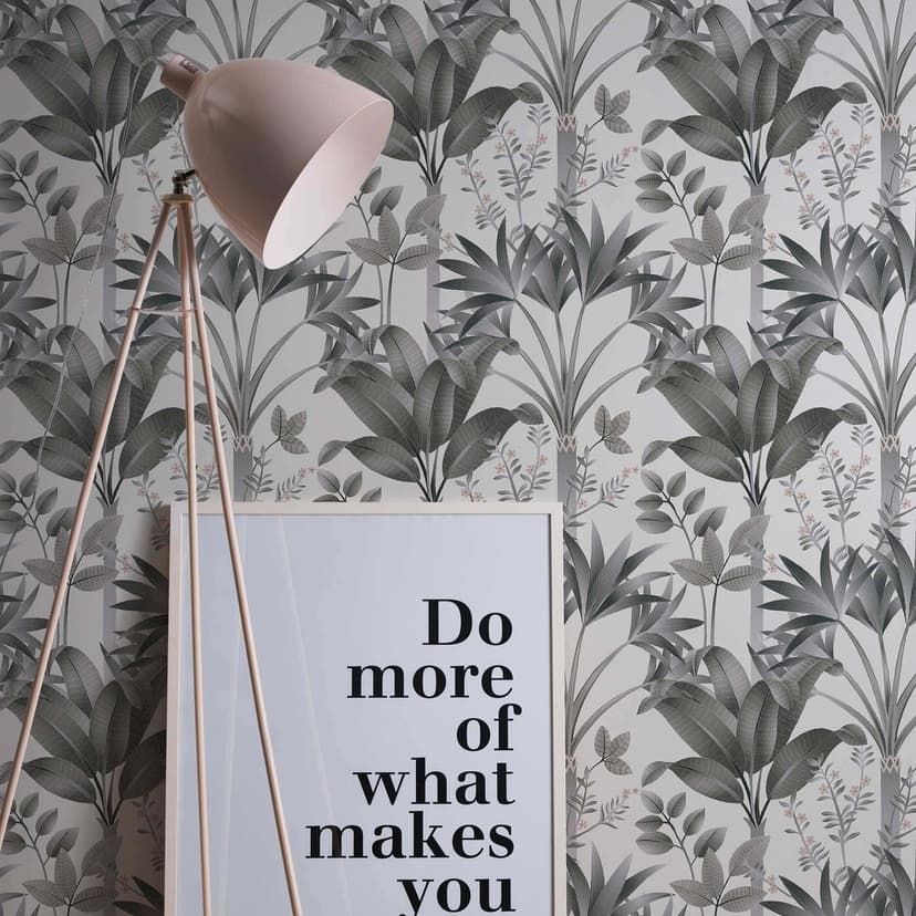 Papel pintado selva en estilo gráfico blanco y negro - Papel pintado no tejido hojas de palmera
