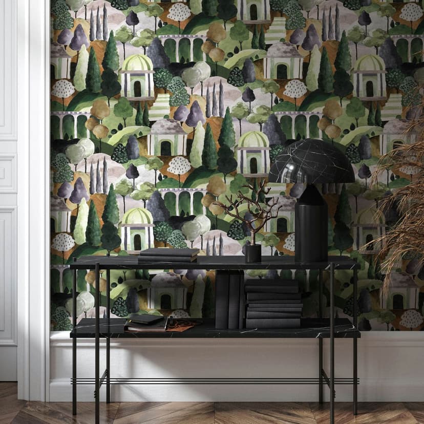 Papel pintado no tejido en coloridos árboles pintorescos gráfico moderno