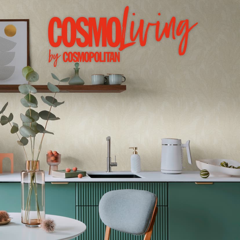 COSMOPOLITAN papel pintado salón hojas crema beige - Papel pintado tejido-no tejido moderno