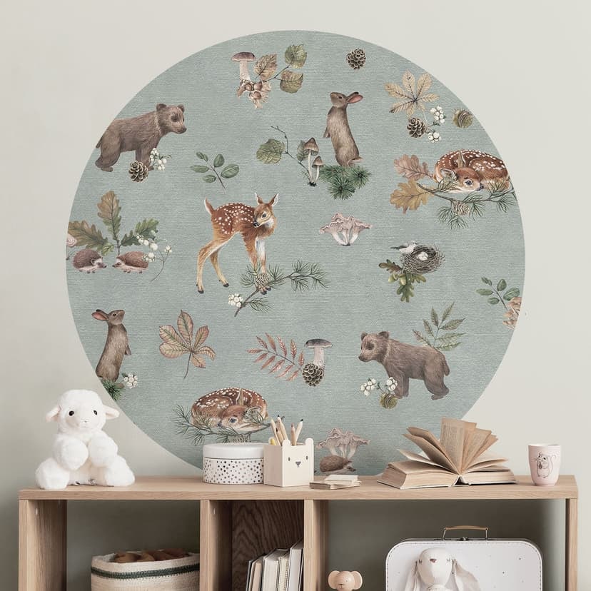 Vinilo decorativo cervatillo y amigos del bosque - animales para niños - azul - Kikki Belle - Redond