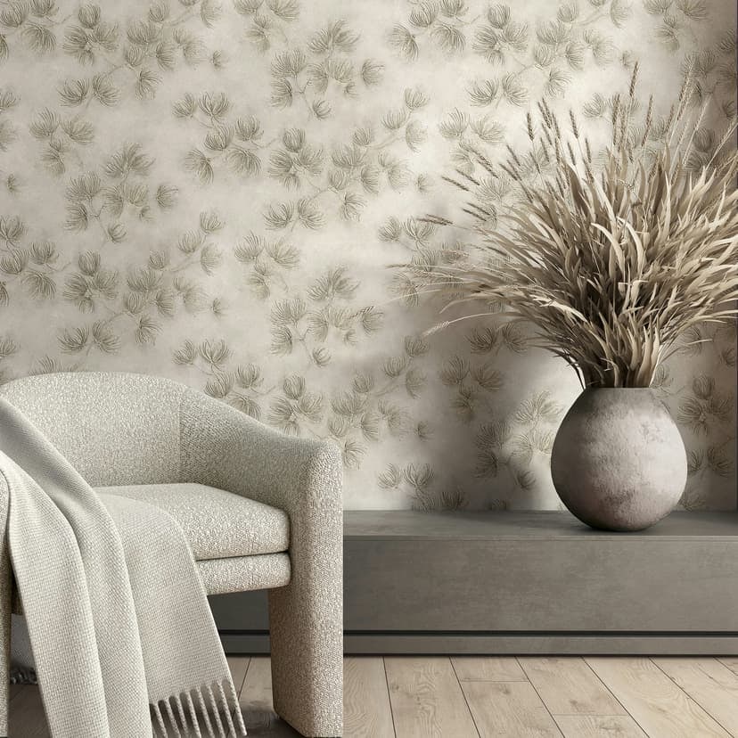 Papel pintado no tejido flores, hormigón naturaleza floral mate en beige