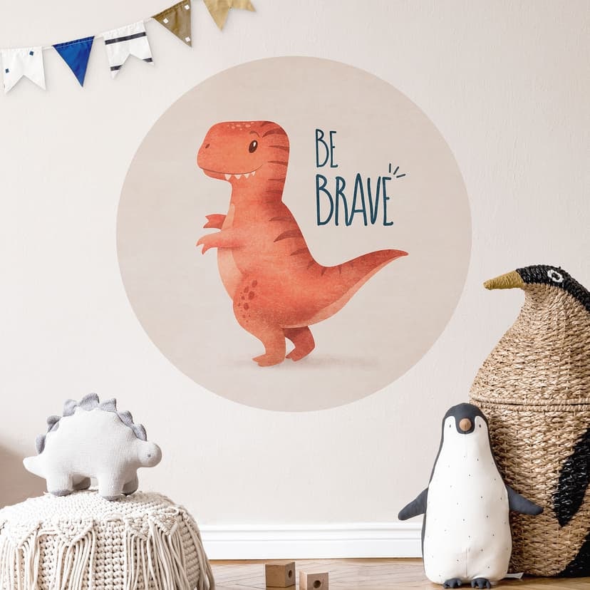 Vinilo decorativo Dino Be Brave - T-Rex - Tunaboylu - Redondo