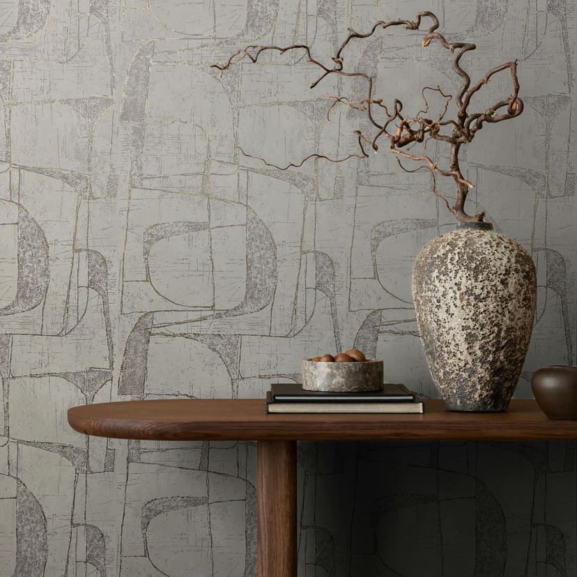 Papel pintado no tejido de color beige brillante formas geométricas gráfico moderno