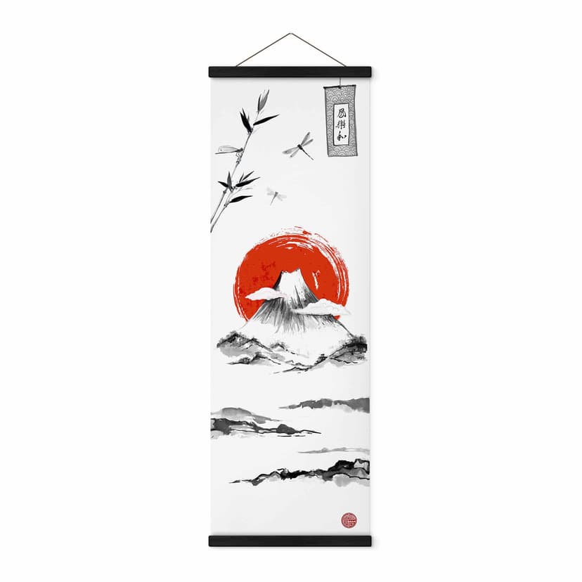 Póster de tela Paisaje japonés - tinta negra - Panorama