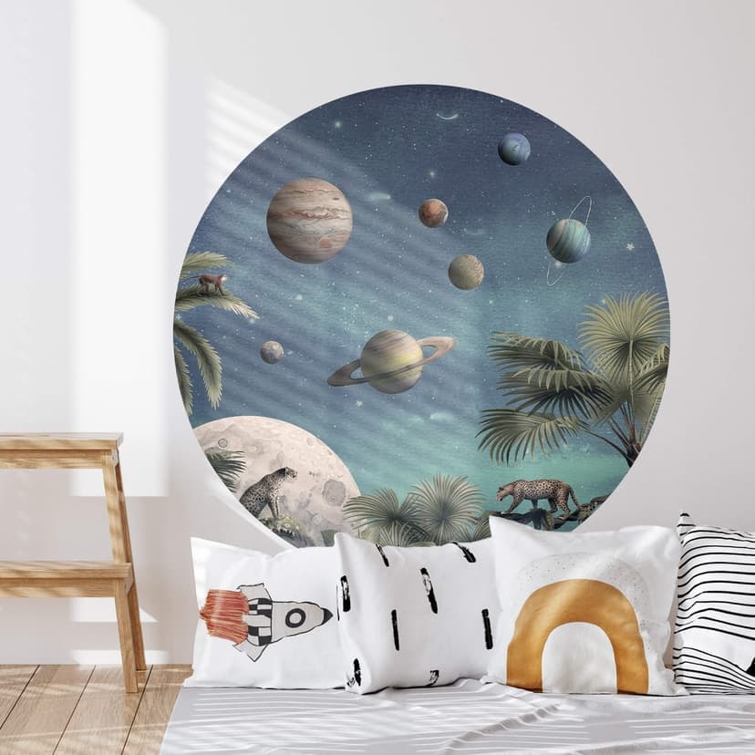 Vinilo decorativo Kikki Belle - Mundo de fantasía tropical con planetas y palmeras - Redondo