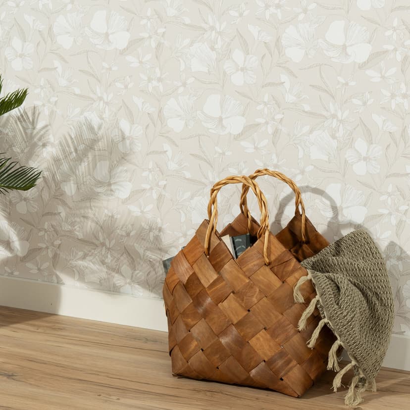 Papel pintado no tejido, papel pintado motivo floral La Terrasse taupe