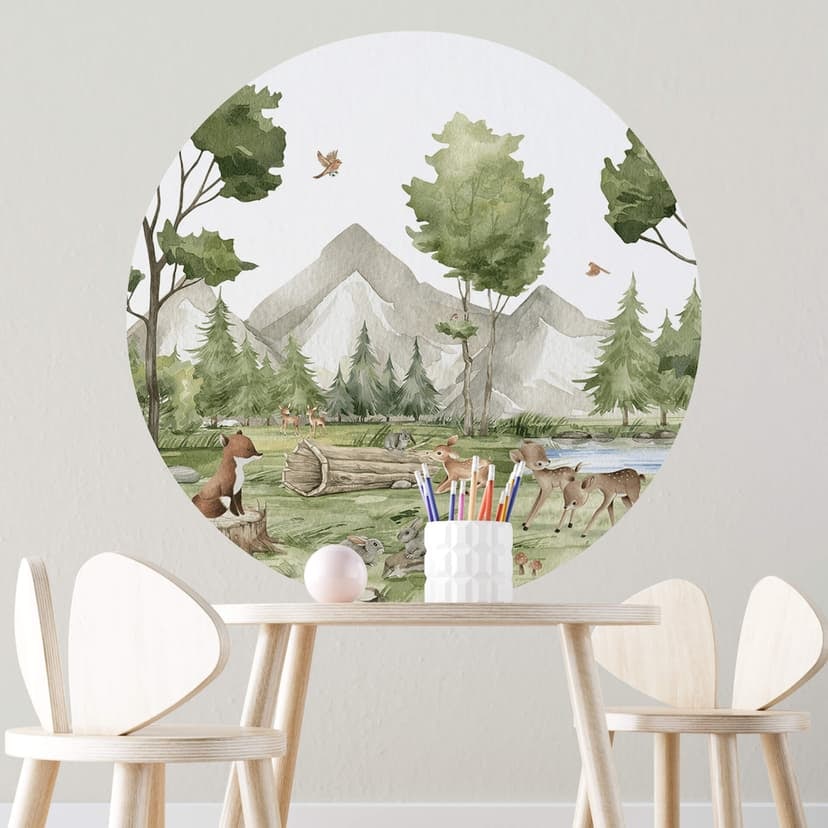 Vinilo decorativo infantil Oliver Robins - Simpáticos animales en el bosque - Redondo