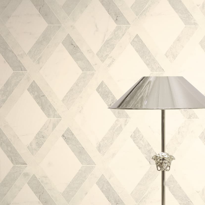Papel pintado no tejido Tarsia aspecto mármol gráfico gris blanco