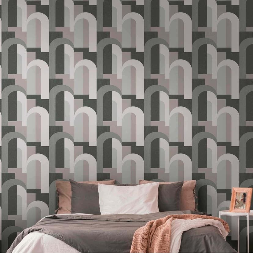 Papel pintado gráfico de estilo art déco gris negro - Papel pintado no tejido con Muestra retro